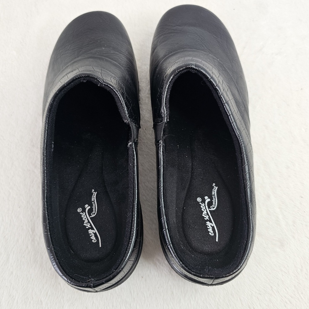 Easy Street Clog Casual Shoes Black Women's 8.5M Leather Slip-On - Picture 7 of 8